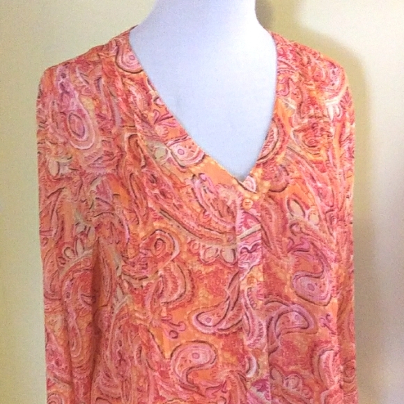 Kim Rogers Orange Coral Long Sleeve Buttoned Tunic with Camisole - Picture 10 of 10
